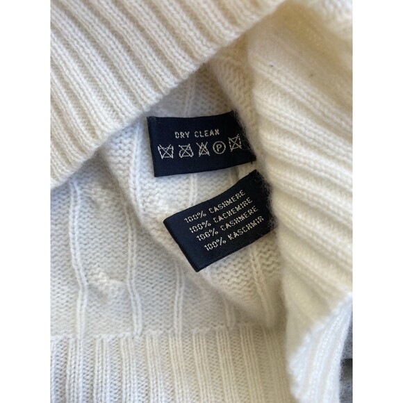 Ralph Lauren Black Label Women’s L Cashmere Ivory Turtleneck Cable Knit Sweater - Picture 14 of 16